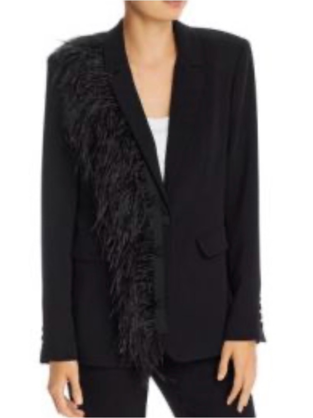 NWT Cinq à Sept Portia Single-Breasted Feather Trim Blazer in Black Size 00